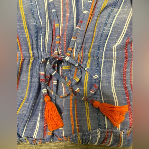 Blue Island Striped Multicolor Wrap Cover Up Dress XS Boho Beach EUC - Picture 6 of 7